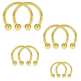 SCERRING 8PCS 14G Stainless Steel Nose Septum Horseshoe Earring Eyebrow Belly Nipple Septum Lip Helix Tragus Cartilage Piercing Ring 8mm 10mm 12mm 14mm - Gold