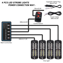 LINKITOM 4pcs Ultra Slim Sync Feature 24-LED Car Truck Surface Mount Emergency Hazard Warning Strobe light (Blue&White)