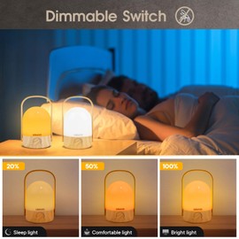 LISAAVO 2-Color Cordless LED Table Lamp Small with Portable Handle, Rechargeable Bedside Lamp, Stepless Dimmable Small Lamp for Bedroom, Indoor Outdoor Use, Small Lamp Table (Wood)
