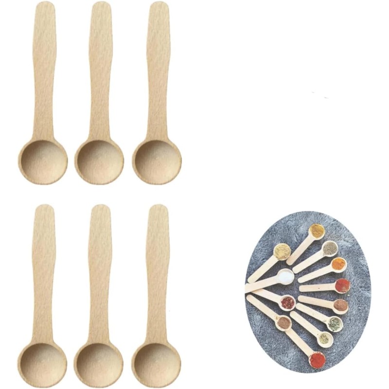 6 x Mini Wooden Spoons with Long Handle Small for