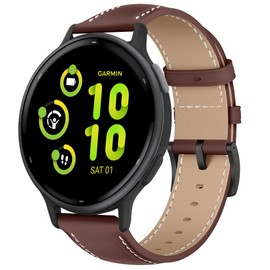 KoGiio Vintage Leather Strap 20 mm for Garmin Forerunner 165/Garmin Forerunner 165 Music/Garmin Vivoactive 5/Vivomove Trend/Sport/Venu Sq 2 Music, Men Women Replacement Soft Watch Straps - Red Brown