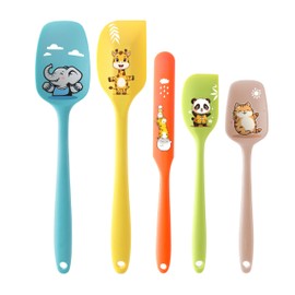 5PCS Silicone Rubber Spatula Set, DQELFA Heat Resistant Food Grade Spatulas for kitchen Use, Cooking and Baking, Dishwasher Safe