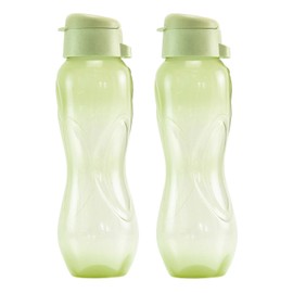 Guateplast - Set de 2 Botellas para Agua de 1 Litro | Botella Deportiva | Botella Reutilizable | Moderno y Transparente | Botella Plástica para Bebidas | Color Verde