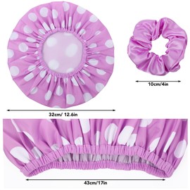2 Sets Large Shower Caps for Women, Waterproof Shower Cap Double Layers Bath Caps Stocking Stuffers for Women Long Thick Hair (Purple/Orange)