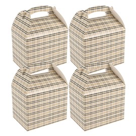 Restaurantware Bio Tek 10 x 7 x 8 Inch Gable Boxes For Party Favors 100 Durable Gift Treat Boxes - Plaid Pattern Built-In Handle Paper Barn Boxes Disposable For Parties