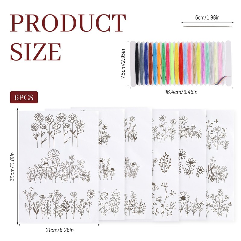 Water Soluble Embroidery Patterns,Stick and Stitch Embroidery Paper Wash Away,6Pcs