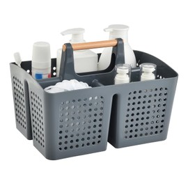 VITEVER 2 Compartment Plastic Shower Basket, Multi-Purpose Basket Organiser, Cleaning Basket, Craft Basket, Desk Basket, Storage for Art and Makeup (White) (Grey)