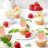 Gyufise 60Pcs Edible Strawberry Cupcake Toppers Wafer Paper Strawberry Flower