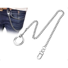 KAPSING Trouser Chain, Stainless Steel Punk Hip Hop Handbag Link Chain with Carabiner Hook and Key Ring, Used for Men Women Wallets DIY Bag Making (Silver), stainless steel