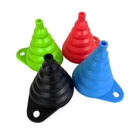 Set of 4 Silicone Collapsible Kitchen Funnel - X-Small to Large Sizes for Easy Liquid Transfer Food Grade Silicone Collapsible Gadgets (Black)