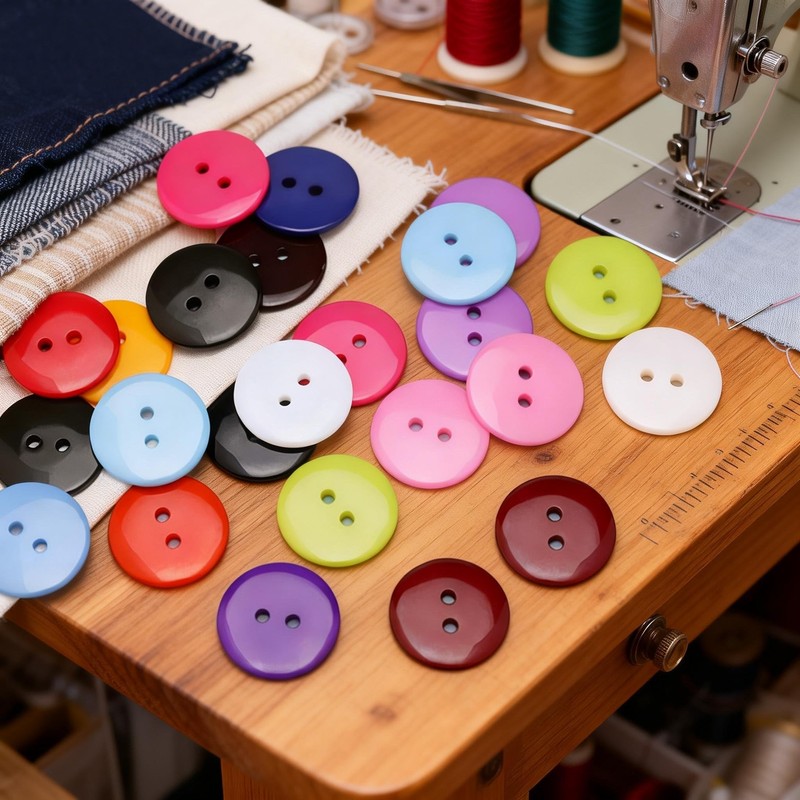 12 Pcs Sewing Buttons, 2-Hole Round Resin Buttons, Black, 15mm