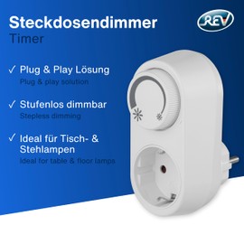 REV REV Steckdosendimmer C Dimmer fr LED, Glh- & Hochvolt-Halogenlampen - einfache Plug & Play L?sung mit Ein/Aus-Drehschalter & erh?htem Berhrungsschutz, wei?