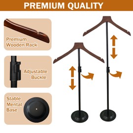 QWR 37" Height Adjustable T-Shirt Display Shoulder Stand,T-Shirt Portable Display Stand for Vendors,Steaming Clothes Holder Rack,Wooden Clothing Display Rack for Shirts,Jackets,Dresses (4PCS)