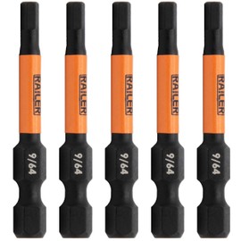 Hex 9/64" Impact Driver Bit - Railer Allen Wrench Drill Hex Bits. 1/4 Quick Release S2 Steel 2 inch 9/64" Hex Bits. (5 Pack)