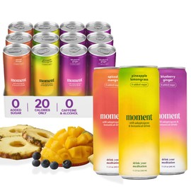 Moment Botanical Tea (Shark Tank) - Non Carbonated - Calm, Clarity & Relaxation with L-Theanine & Ashwagandha - Non Alcoholic Drinks - Sparkling Adaptogen Drink - 0 Sugar 0 Caffeine - 12 Pack 11.5 fl oz