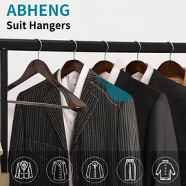 ABHENG Solid Wood Suit Hangers, 10 Pack, Coat Hangers with Non Slip Trouser Bar, 360° Swivel Hook, Heavy Duty Wide Hangers for Suit, Coat, Jacket, Trousers, Pants,17.3" W x 9", Dark Walnut AWY0410H