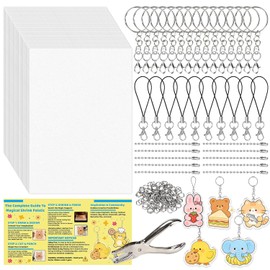 Mcupper 166 Pcs Shrink Plastic Art Kit, 30 Pcs Shrinky Plastic Sheets, Hole Punch, Jump Rings, Lobster Clasps, Lanyards, Beaded Chains for DIY Crafts