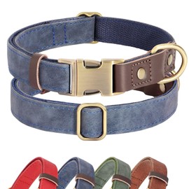 Didog Soft Padded Leather Dog Collars for Small Dogs, Classic Heavy Duty Dog Collar with Quick Release Metal Buckle, Adjustable Small Dog Collar Leather,Blue,S
