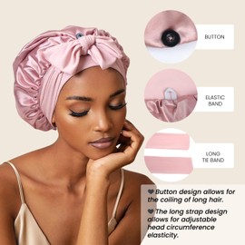 Bonnet for Braids, Double Sided Long Braid Bonnets for Black Women, Satin Silk Hair Bonnet for Sleeping Long Hair Sleep Cap with Tie Band - Blush Pink