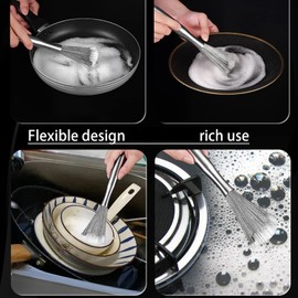 XDHLDULYK Cookware Scrubber Brush 304 Stainless Steel Material, Long-Handled Dishwashing Brush with Ergonomic Design, Kitchen Cleaning Brush, Dishwashing Scrubber for Pots Skillets Ovens Grills