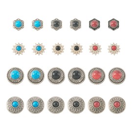 Spritewelry 24 Sets Round Screw Back Buttons Vintage Flower Turquoise Concho Flower Metal Replacement Casting Buckles for Leather Belts Shoes Apparel Fabrics Sewing Bags Decoration