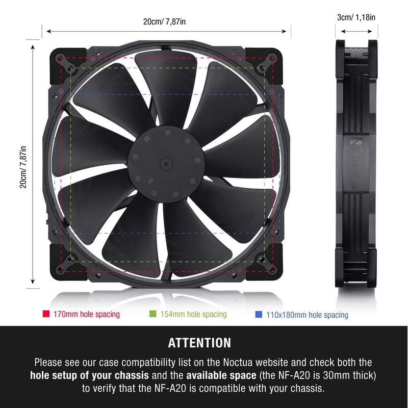 Noctua NF-A20 PWM chromax.black.swap, Ventilador Silencioso, 4 Pines (200x30 mm,