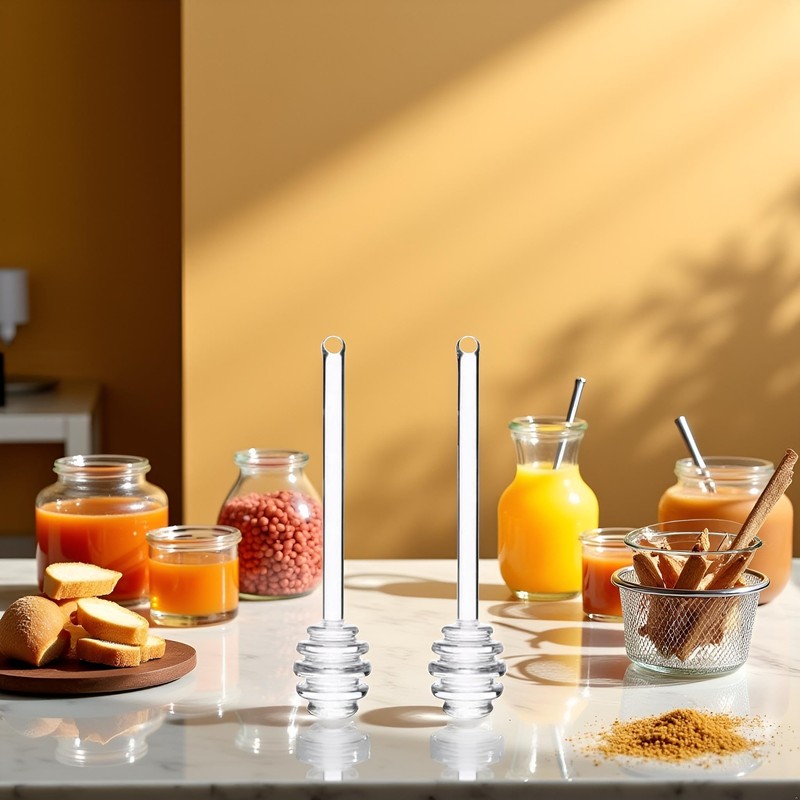 2Pcs Transparent 6" Glass Honey Dipper Sticks Stirring Sticks Server