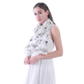 Lina & Lily Cat Paw Print Women's Scarf Shawl Wrap Lightweight (White)