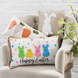 AACORS Easter Pillow Cover 12X20 Inch Polka Dots Colorful Bunnies Chick Decorations Holiday Farmhouse Decorative Spring Pillow Case for Home Sofa Couch AA112-12
