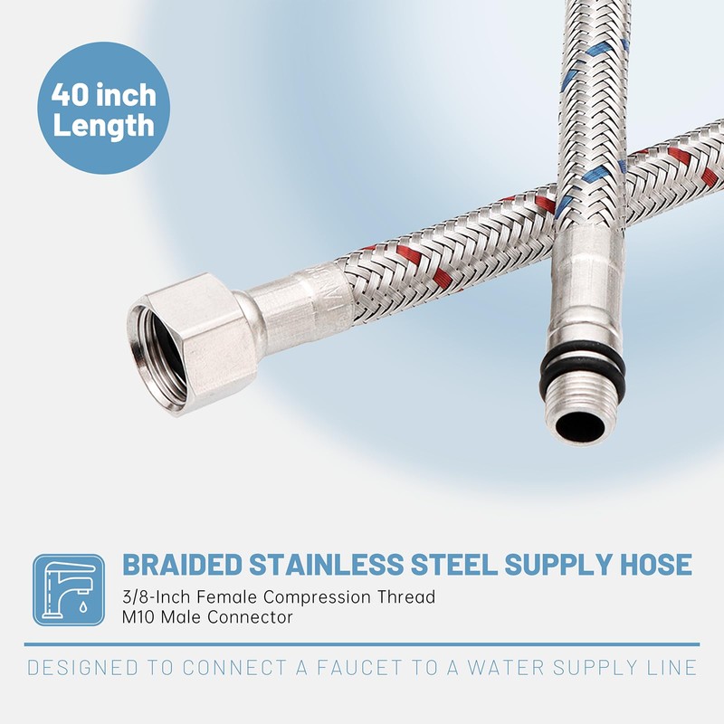 BWE 40-Inch Long Faucet Connector Braided Stainless Steel Supply Hose
