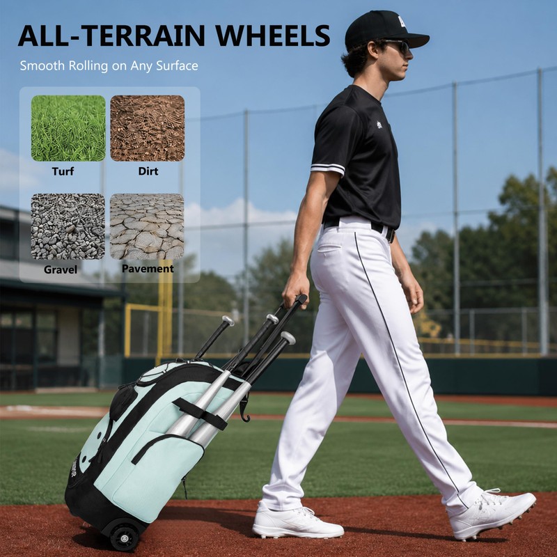 LARIPOP Rolling Baseball Bag Wheeled Softball Backpack, 55L Bat Bag