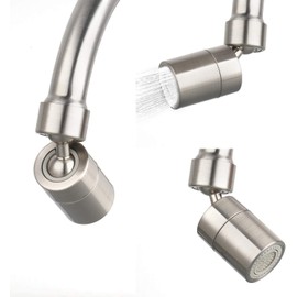 TOTOMO Kitchen Sink Faucet Aerator (Solid Brass) 2 Spray-Mode (Shower&Bubble Stream) 360° Swivel Booster Sprayer Adapter Water Saving Head Attachment Replacement - Brushed Nickel/Big Angle Swiveling