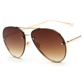 Oversized Classic Aviator Sunglasses Vintage Retro Gold Silver Metal Frame 62mm (Brown, 62)