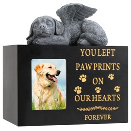 Pet Urns for Dog with Dog Angel, Wooden Pet Memorial Urns with Photo Frame, Pet Cremation Urns Keepsake Memory Box with Black Flannel as Lining, Loss Pet Memorial Remembrance Gift
