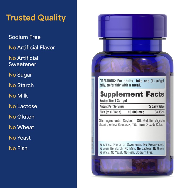 Puritan's Pride Premium Ultra Mega Biotin 10,000mcg, Dietary Supplement for