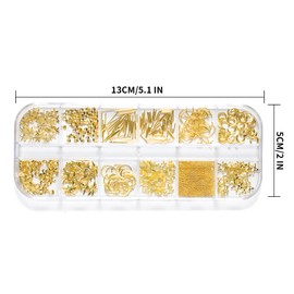 Kzvsiy 2 Sets 3D Nail Art Charms, Star, Moon, Gem, Shell, Starfish, Feathers, Mixed Metal Nail Charms, Rivet Designs for DIY Manicure & Nail Decorations, Metal Nail Studs for Women (Gold)