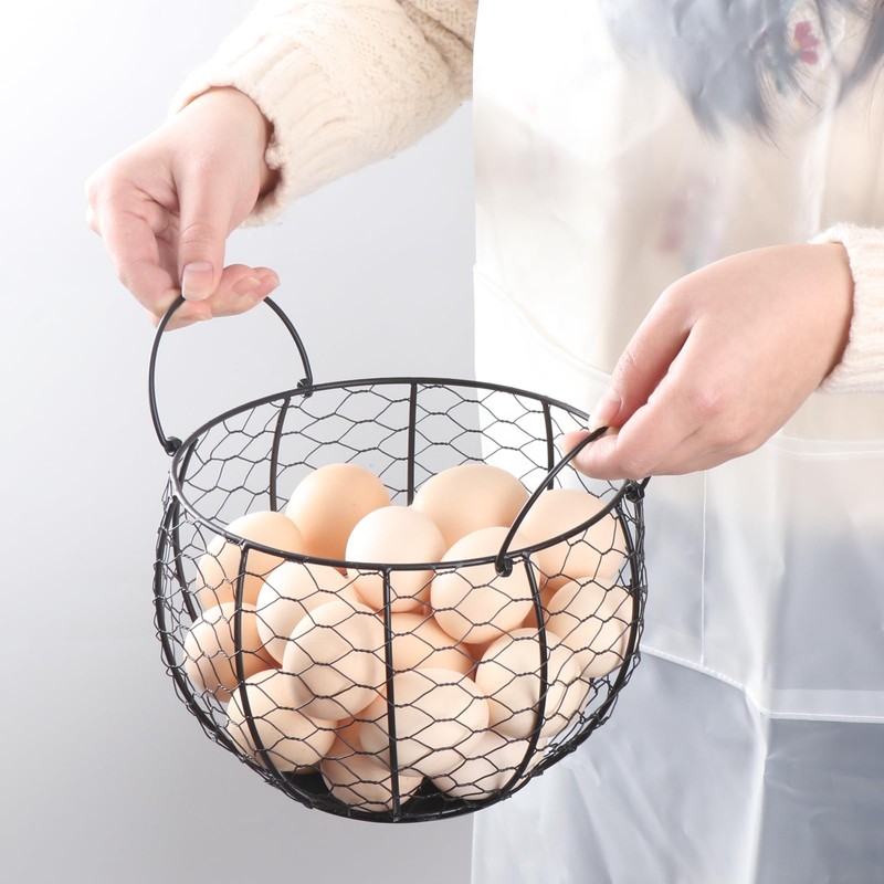 Wire Egg Basket for Gathering Fresh Eggs, Metal Chicken Egg