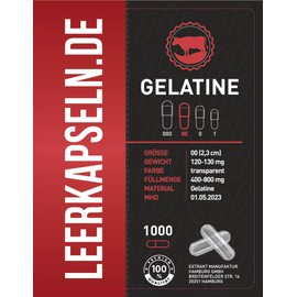 Pack of 1000 Empty Capsules | Size 00 | Beef Gelatin Capsules Caps | Connected Capsule Halves - Whole Empty Capsules with Large Capacity | Transparent Halal Kosher Supplements (1000)
