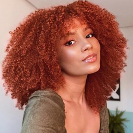 LINGHANG Short Curly Wigs for Black Women, Ginger Kinky Curly Afro Wigs for Black Women, Synthetic Ginger Orange Afro Curly Wigs for Daily Use
