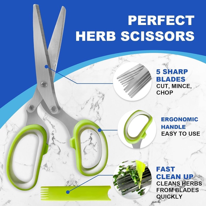 Herb Scissors, Shallot Scissors, Multipurpose 5 Blade Kitchen Herb Shears,
