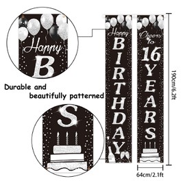 PAKBOOM Happy 16th Birthday Yard Sign Door Banner - Cheers to 16 Years Birthday Decorations Party Supplies for Boys Girls - Black Silver