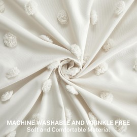 Siiluminisoy Boho Farmhouse Ivory Shower Curtain Woven Fabric Ivory Cute Stall Cream Shower Curtain, 60 x 72 Tufted Pleat Floral Textured Modern Minimalist Shower Curtain Set with Hooks for Bathroom