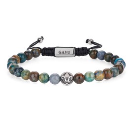 GAVU Gemstone Bracelets with Fleur de Lis Charm Bracelet for Men, Stone, Azurite