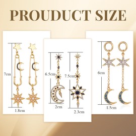 XSDSLS Moon Star Earrings Women's Golden Crescent Star Earrings Moon Star Asymmetrical Earrings Moon Stud Earrings Star Hanging Stud Earrings for Women Girls, Alloy (ear needle 925 white copper