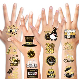 HOWAF 72 New Year's Eve Temporary Tattoos 2025, Happy New Year Tattoos 2025 Happy New Year Tattoos Stickers New Year's Eve Costume for New Year's Eve Decoration 2025 New Year Decoration