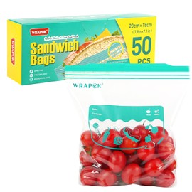 WRAPOK Medium Ziplock Freezer Bags Zip Food Bags Resealable Plastic Sandwich Bag for Kitchen, 7.9 x 7.1 Inch - 50 Count