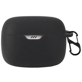 QWYJ Funda para JBL Tune Buds Case Carcasa Protectora de Silicona, para JBL Tune Buds Funda con Mosquetón Llavero Anti-perdida (Negro)