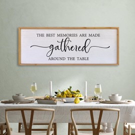The Best Memories Are Made Gathered Around The Table Wall Decor 40"x15" Large Rustic Farmhouse Dining Room Wood Framed Modren Signs Kitchen Home Simple Hanging Wall Art (Wood)