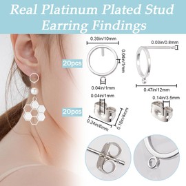 Beebeecraft 1 Box 20Pcs Circle Stud Earring Finding Platinum Plated Brass Geometry Round Hollow Earring Posts with Loop and 20Pcs Ear Back for Jewelry Making DIY Crafts