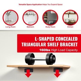 Happybuy Shelf Bracket, 6”L x 4”W x 1.6”H 6 Pcs, Heavy Duty Floating Shelf Brackets, Brackets for Shelves, 5mm Thick Matte Black L Shelf Bracket,Steel Shelving Brackets with 160 lbs Load Capacity